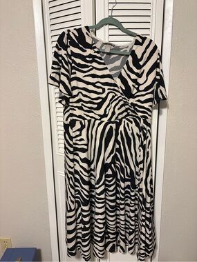 H&M Black & White Zebra-Print Wrap-Style Midi Dress